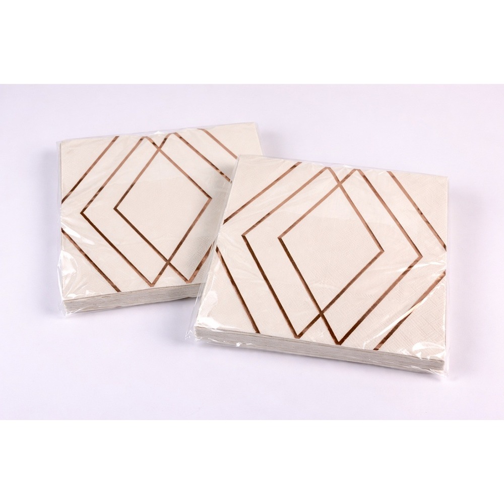Spritz Lunch Napkins Cream Rose Gold Geometric 2 Pack 30 Ct Each Party Decor